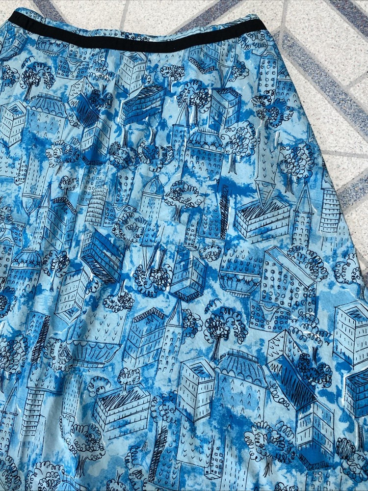 Karen Scott Sport Watercolor City Novelty Print Skirt 14 Whimsy Cottagecore