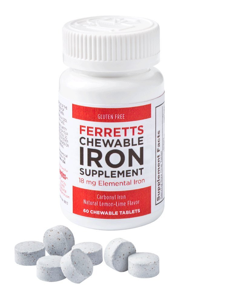 Ferretts Chewable Iron Supplement 18mg (Carbonyl Iron) - 60-Day Supply of Lem...
