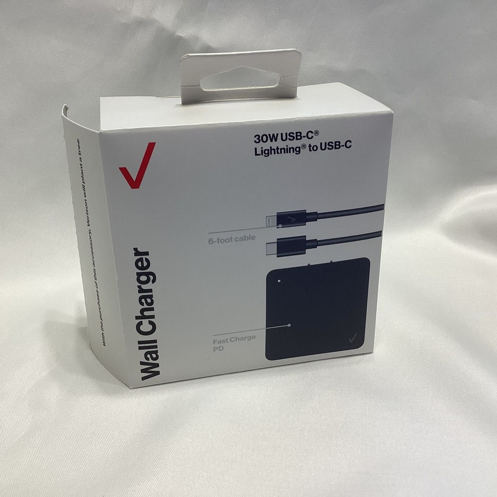 Cargador de Pared Rápido Verizon 30W USB-C e Iluminación a USB-C Nuevo En Caja Abierta