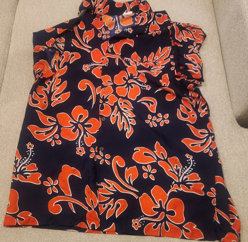 King Kameha Hawaiian Shirt Men's Size XL Blue Orange Floral Tropical Aloha