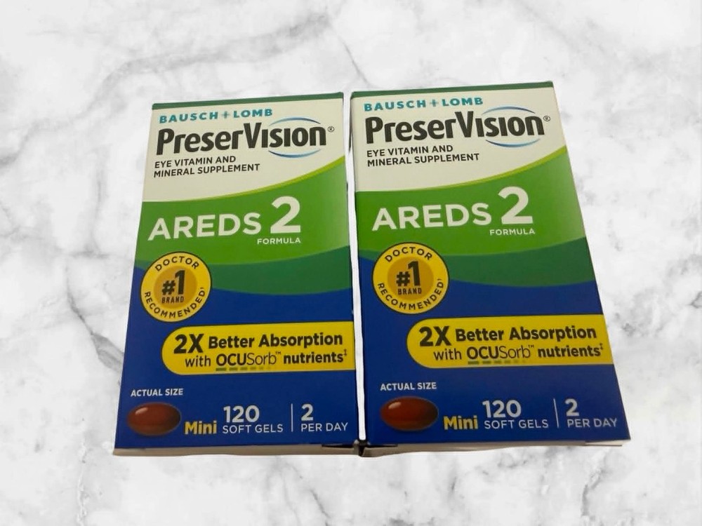 FOR 2 Bausch + Lomb PreserVision AREDS 2 Eye Vitamins 120 Mini Softgels Each NEW