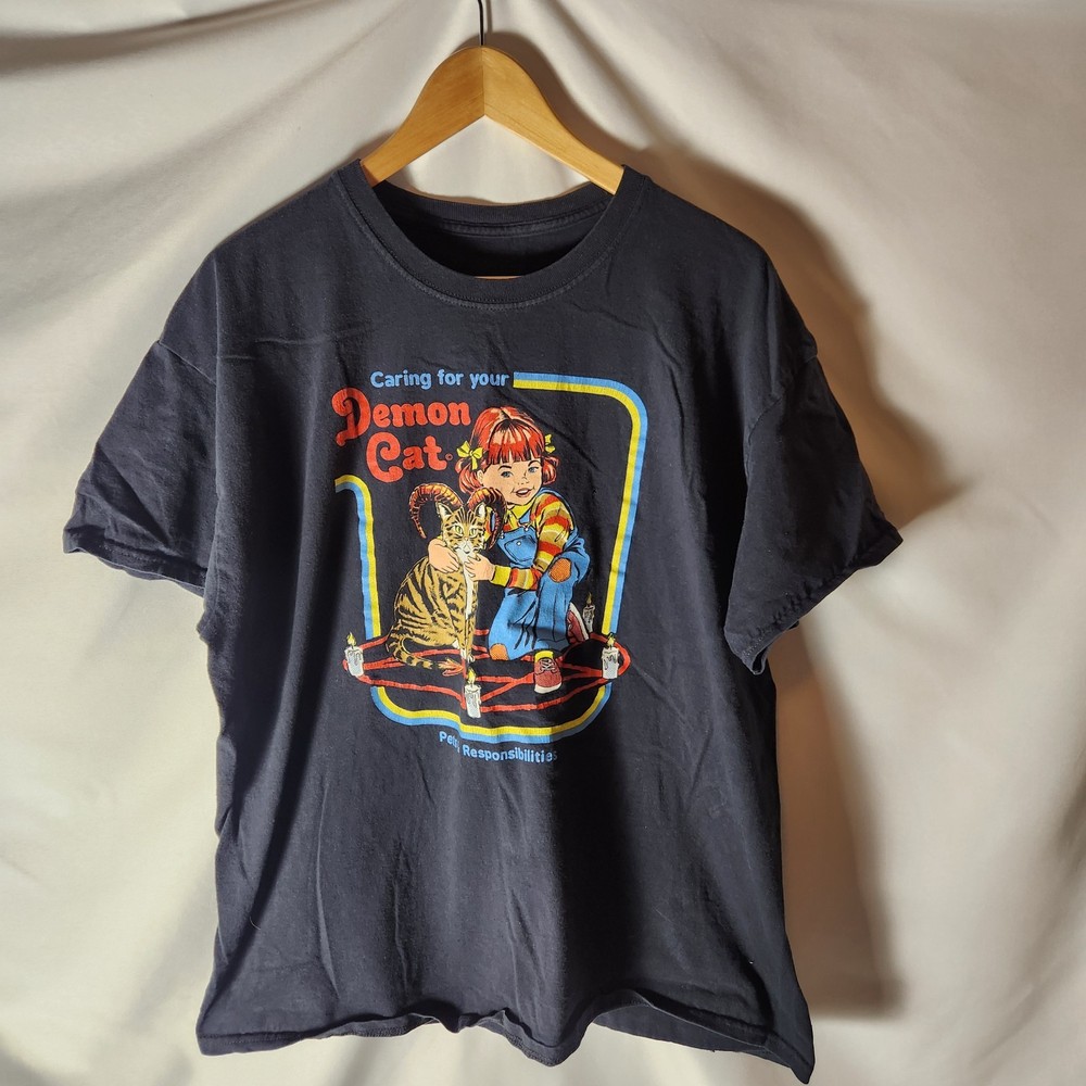 Steven Rhodes Demon Cat T-Shirt Black Adult XL Retro 80s Style Graphic Tee