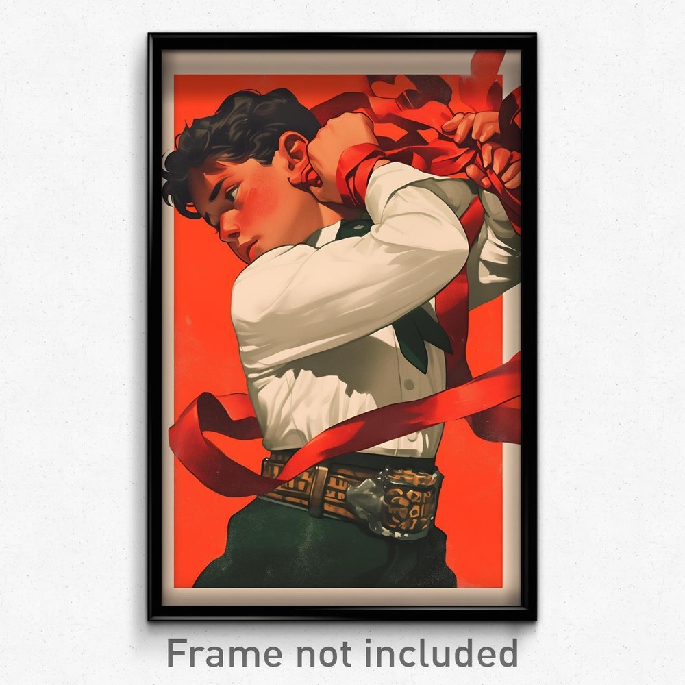 Mexican Movie Poster Art Print of Boy Holding Ribbon in Soft Despair