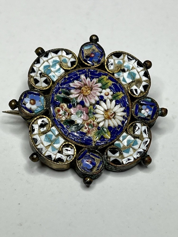 Micro Mosaic Brooch Antique Floral Pin Italy