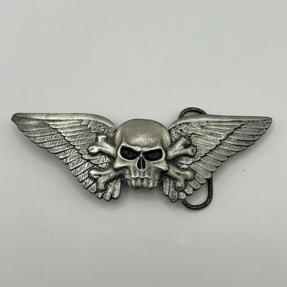 Vintage Mobtown Chicago Wings & Skull Crossbones Monster Belt Buckle 2000