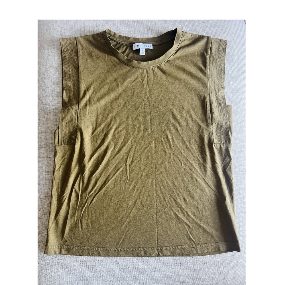 Miou Muse M Green Solid Knit Sleeveless Crew Neck Pullover Tank Top Women