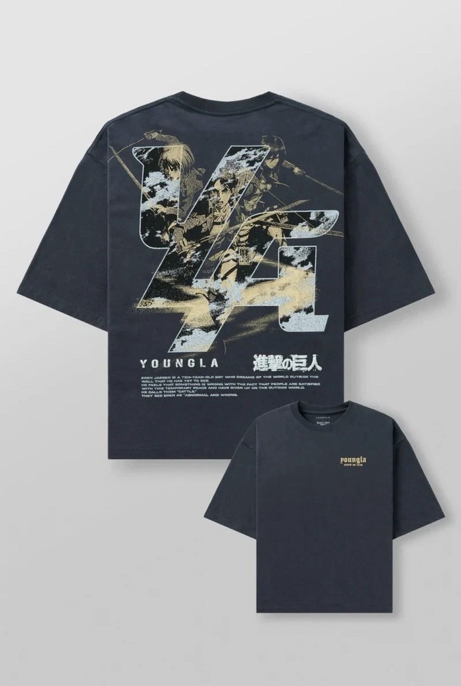 YoungLA Attack on Titan Eren Jaeger Graphic T-Shirt Black Men's Medium