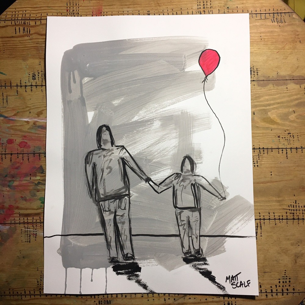 Matt Scalf 18x24 ORIGINAL PAINTING Family Dad Kids Father Children Balloon Gift