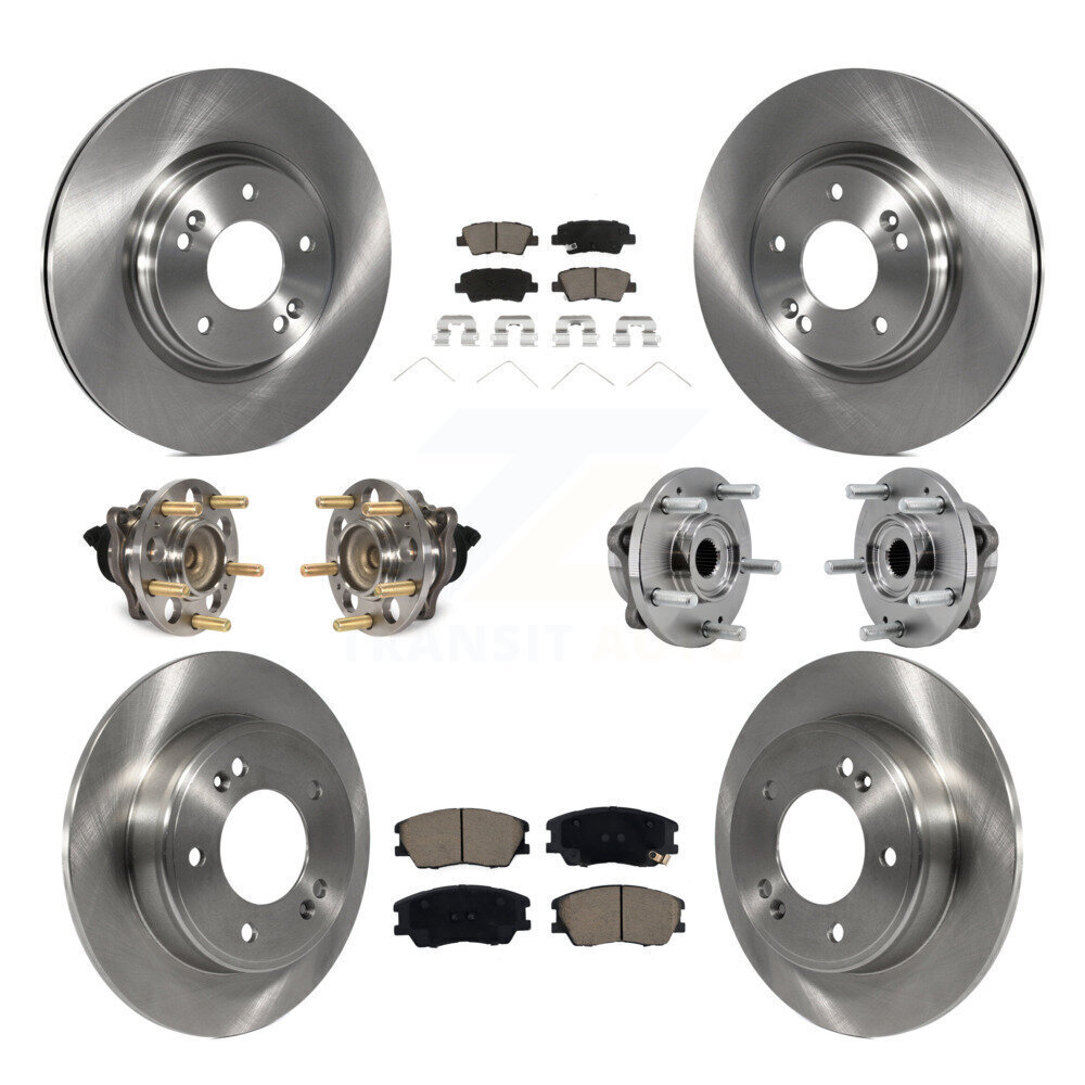 Front Rear Hub Bearing Brake Rotor Pad Kit (10Pc) For 2019 Kia Soul Turbocharged