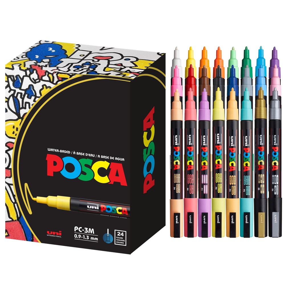 24 Posca Paint Markers, 3M Fine Coloring Markers with Reversible Tips, Posca ...