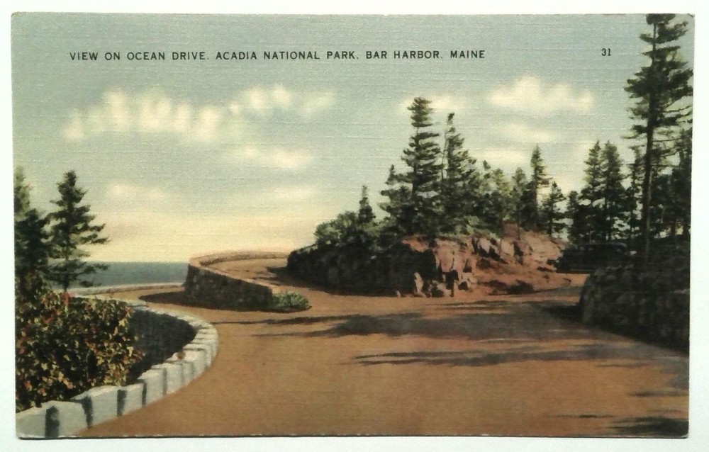 Linen Postcard Ocean Drive Acadia National Park Bar Harbor Maine-image