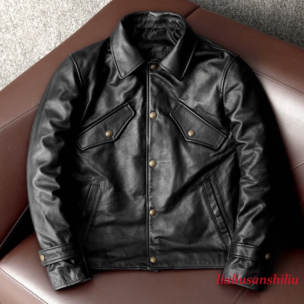 Korean Men's Casual Leather Jacket Lapel Collar Long Sleeve Biker Short Jackets