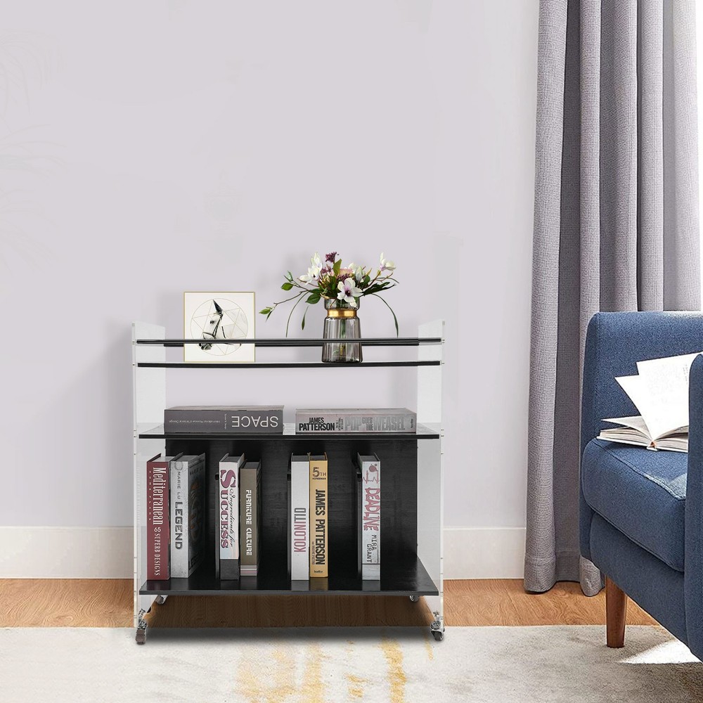 Modern Bamboo Acrylic Rectangle Side End Table