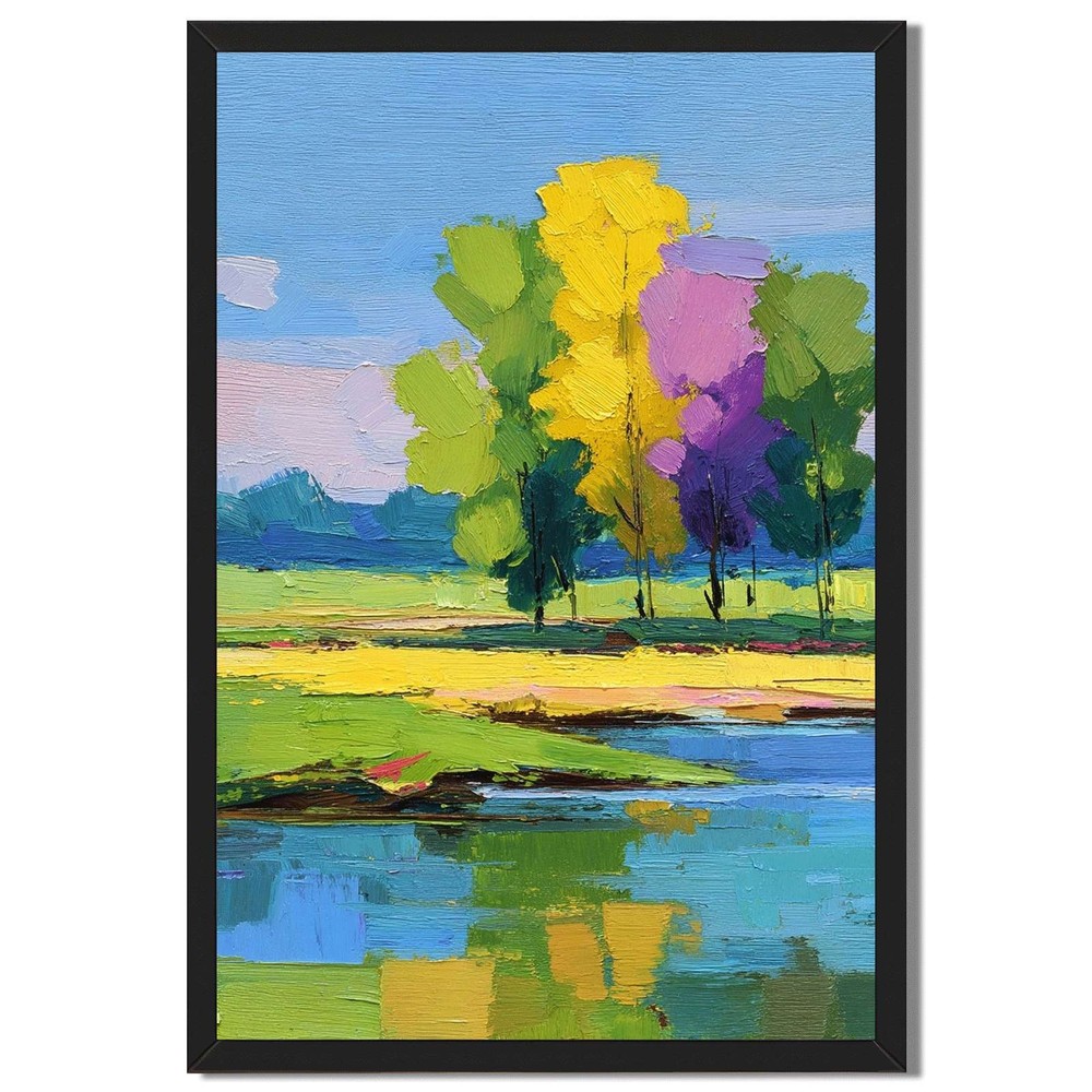 Vibrant Trees Landscape Framed Canvas Print Impressionist Wall Art Home Decor