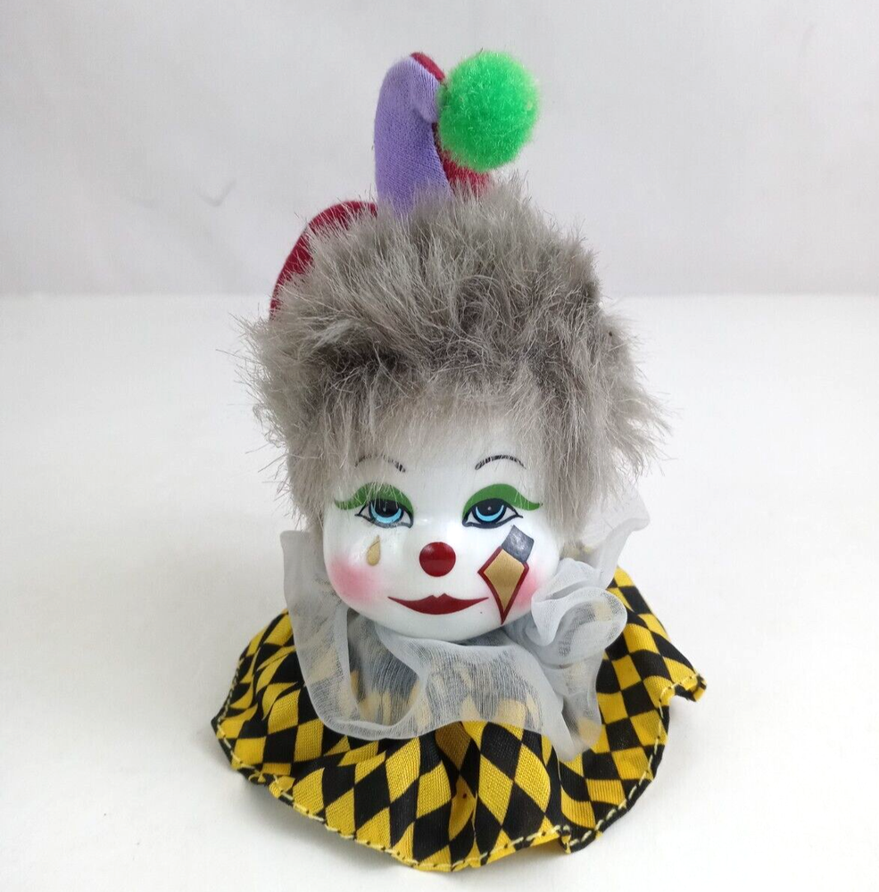 Vintage Porcelain Jester Harlequin Head Mardi Gras Clown 5