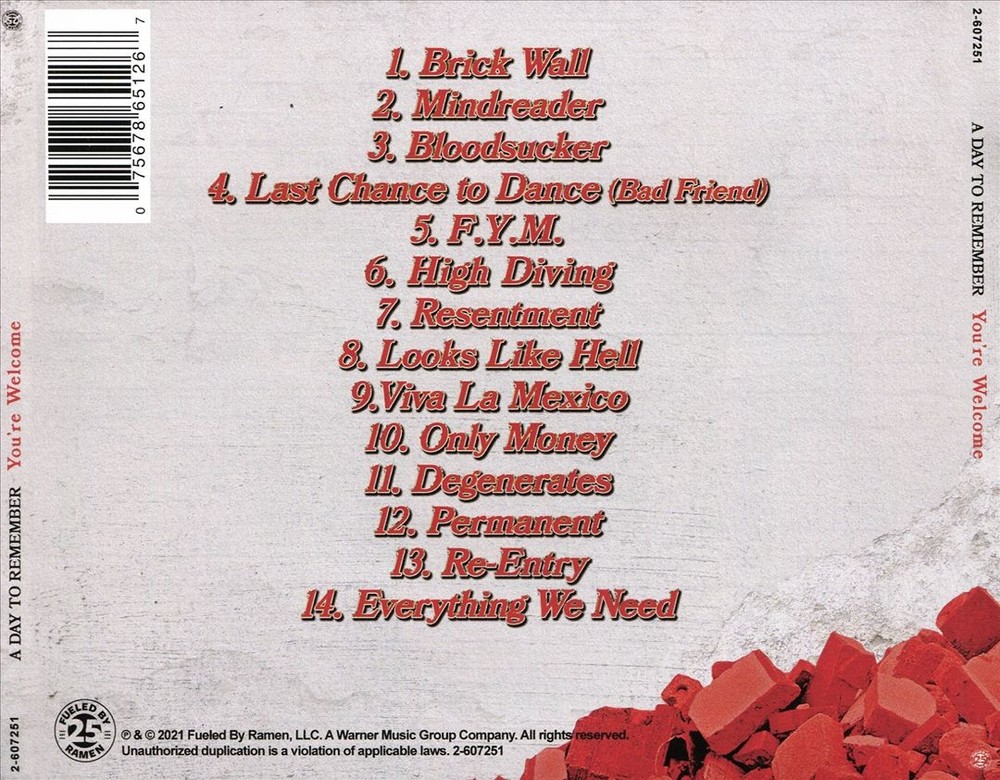 A Day To Remember You're Welcome New Cd