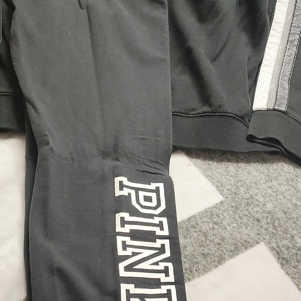 PINK Victoria's Secret Limited Edition Black Sweatshirt & Pants Set Logo Striped
