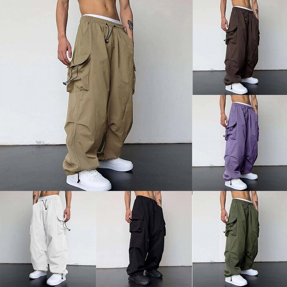Vintage Men's Baggy Sweatpants Hip Hop Parachute Pants Wide Leg