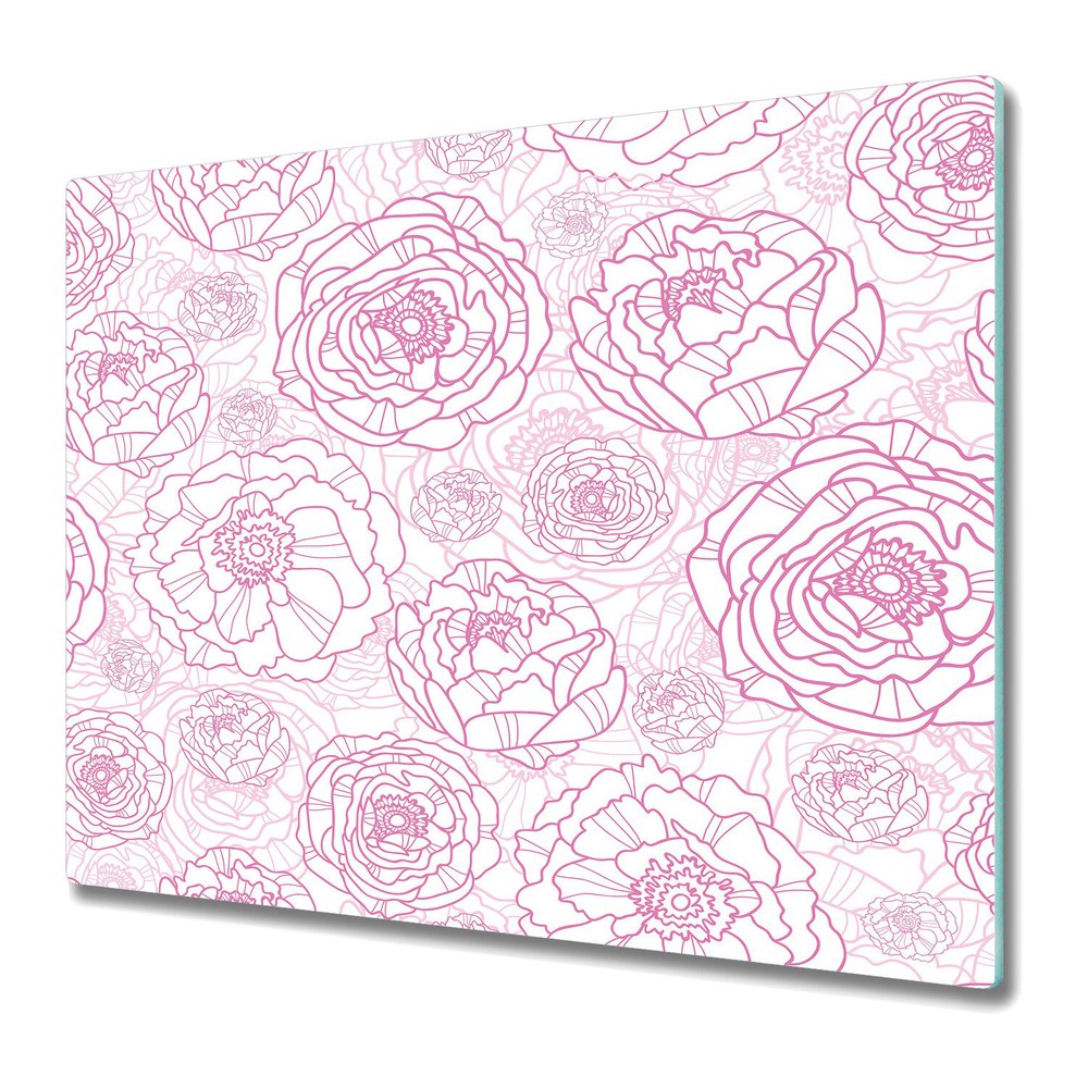 Tempered Glass Chopping Cutting Board Pink line flowers pink and white 60x52