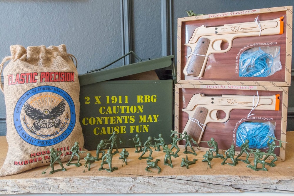 World's Best Rubber Band Gun Gift Set 2 x 1911s packed in M2A1 50cal Ammo Can