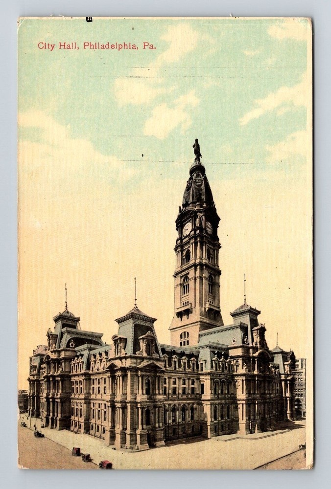 Philadelphia PA-Pennsylvania, City Hall, Clock Tower, Statue, Vintage Postcard
