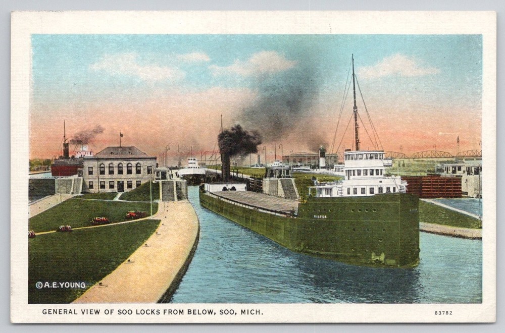 Soo Locks Michigan Postcard - Freighter RALPH, Sault Ste. Marie MI
