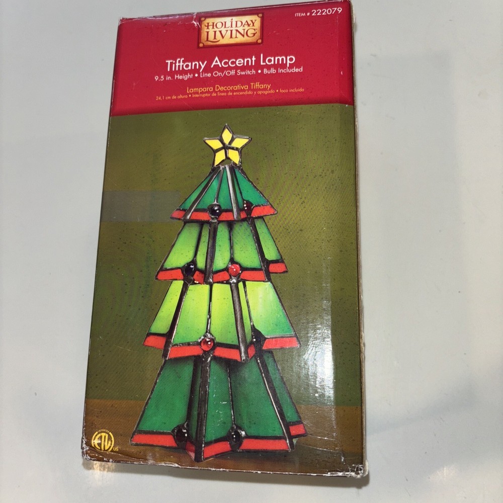 Holiday Living Tiffany Accent Lamp Green Christmas Tree Stained Glass 9.5