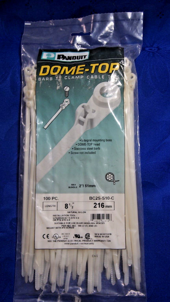 PANDUIT BC2S-S10-C Cable Tie, Mountable, 8.5 in, Natural Nylon , 100 pcs- NEW