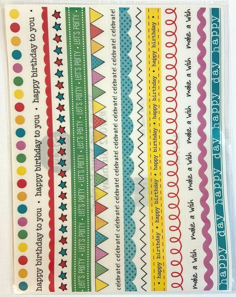 SRM Stickers Birthday Border Lot, 8 Sheets Acid Free Scrapbooking Cardmaking Lot-image