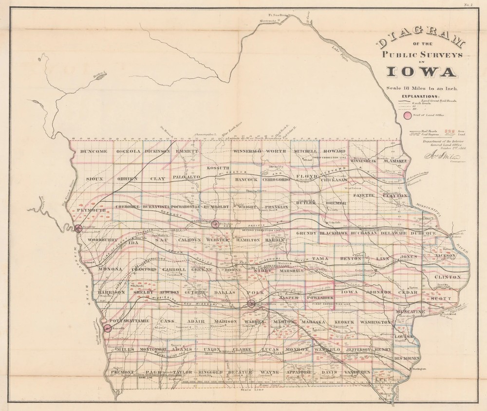 Map Of Iowa USA 1866 Vintage Historic Map Poster Print