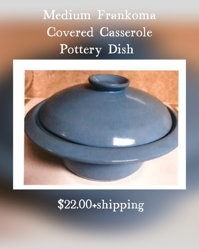 Vintage Frankoma Sand Cornflower Blue 6VS Covered Casserole Pottery Dish