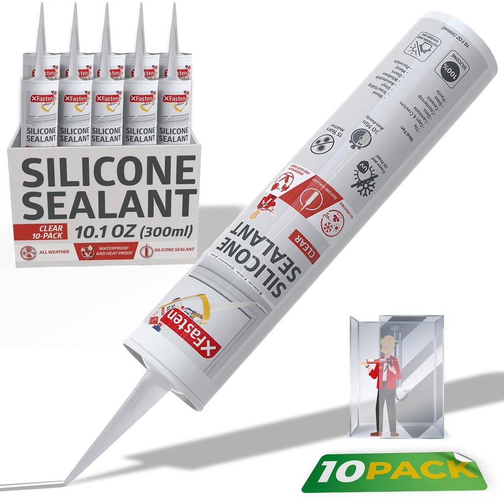 10-Pack Clear Neutral Cure Silicone Caulk 10.1 oz Waterproof Sealant