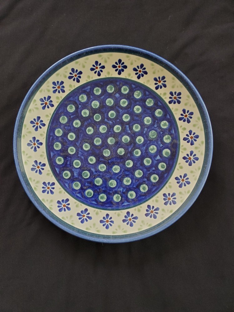 Polish Pottery Boleslawiec Blue Green Rust Floral Salad/Dessert Plate