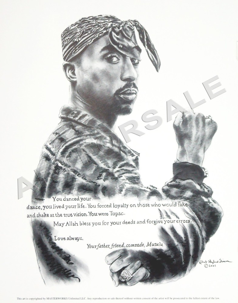 TUPAC SHUKAR Rapper Hip Hop 11x14 LITHOGRAPH FROM ARTIST ROBERT STEPHEN SIMON
