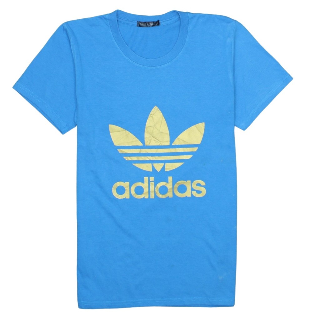 Adidas Mens T Shirt Blue Cotton Trefoil Logo Graphic Crew Neck Short Sleeve S