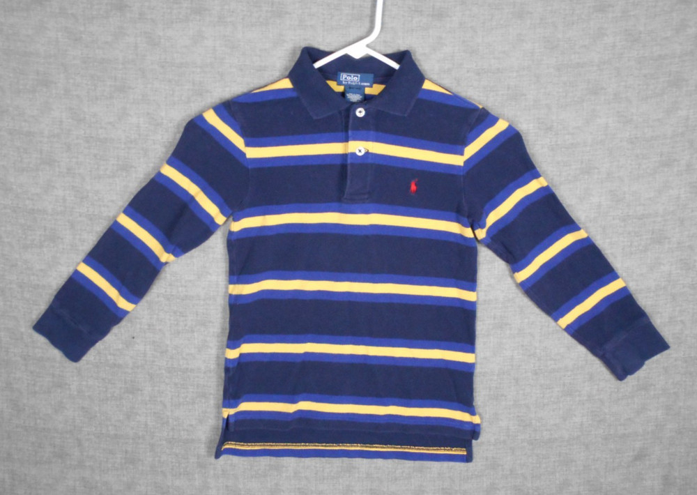 Polo Ralph Lauren YOUTH Boys Shirt Long-Sleeve Blue Striped Cotton Size 7