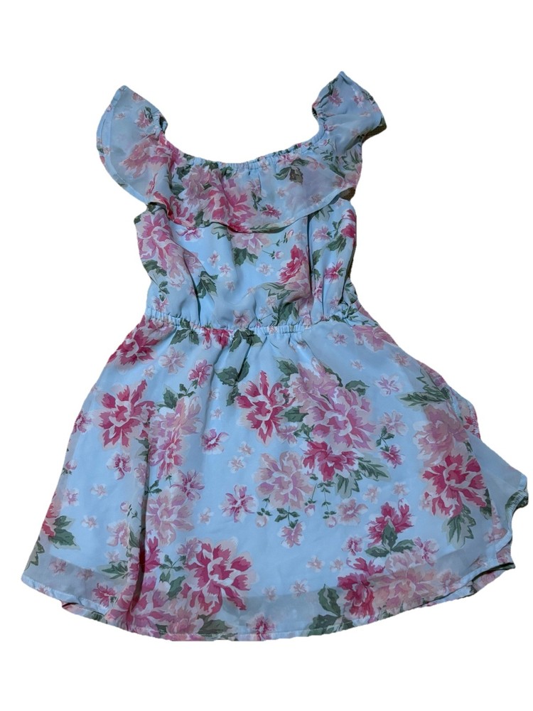 The Children’s Place Blue Floral Dress Girls Size 5/6 Off Shoulder Spring Easter