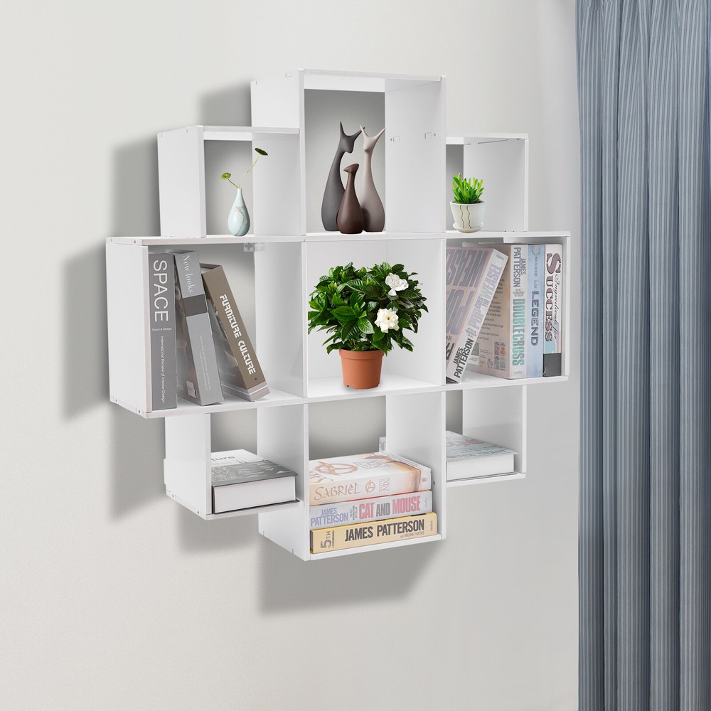 Wall Mounted Display Bookcase Book Shelf Home Decor Storage Rack Shelving Unit