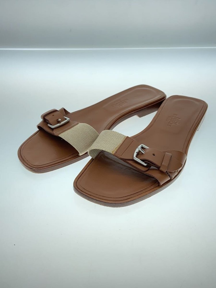 Authentic HERMES Leather Slide Sandals Size 36.5 Brown Preowned F/S Japan