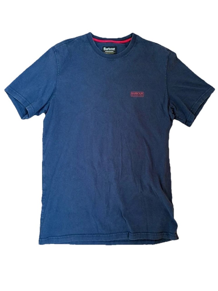 Men’s Barbour International T-Shirt Navy Blue Size L Slim Fit Logo Cotton