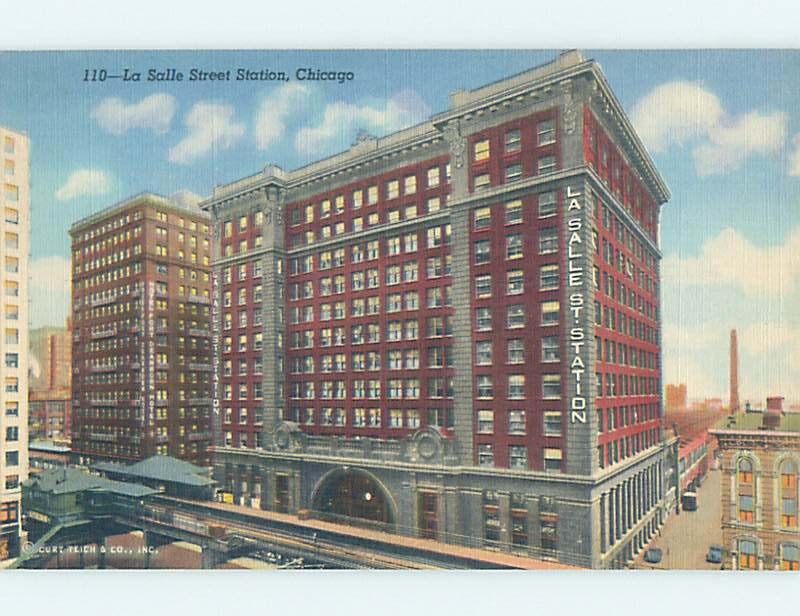 Unused Linen LA SALLE STREET TRAIN DEPOT STATION Chicago Illinois IL G1103@