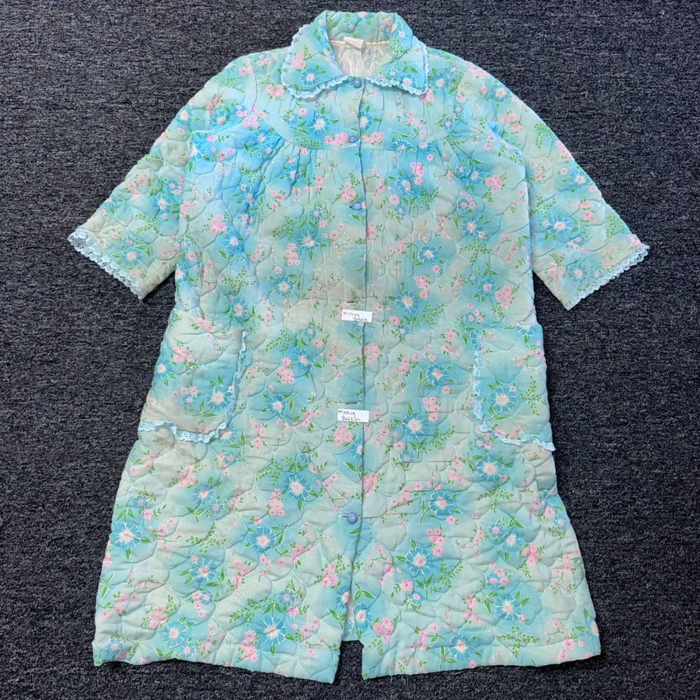 Vintage 70s Sears House Gown Sleep Floral Cottage Dress Womens - Size 12 Blue