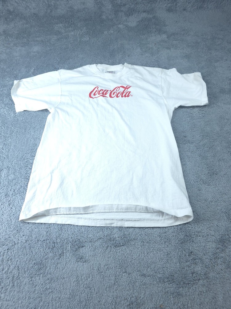 Coca Cola Shirt Mens Large Fruit of the Loom White Red Graphic Tee Loftee