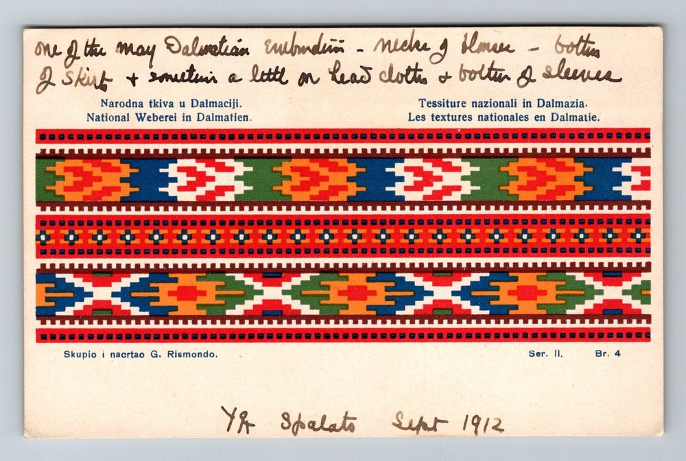 Croatia- Spalato Example Of Textiles Postal Old Card PC Vintage c1912 Postcard