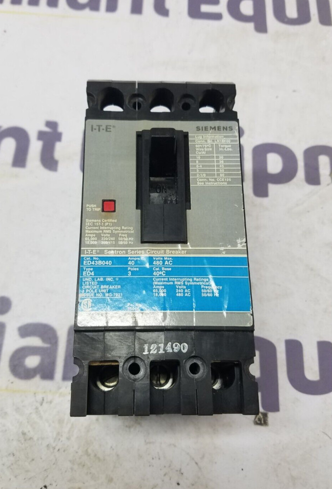 Siemens ED43B040 Circuit Breaker 40A 3P 480V ED4 3 pole 40 Amp 480 volt Used