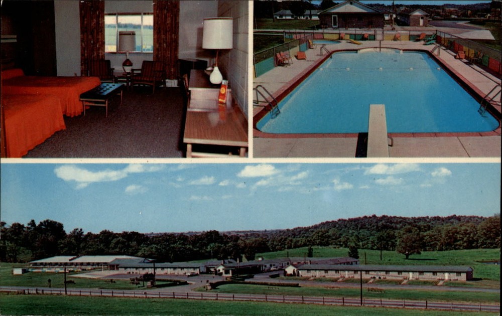 Ohio Norwich Baker's Motel swimming pool multiview ~ 1950s-60s postcard sku231