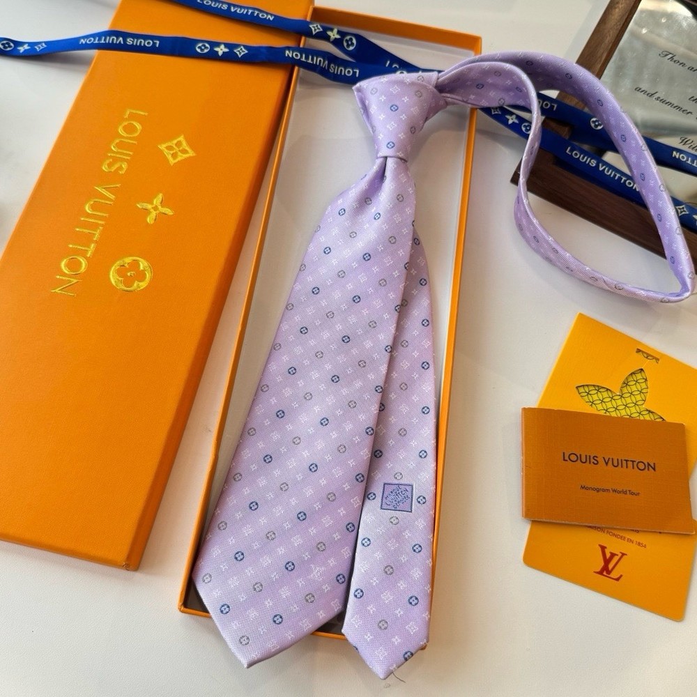 Louis Vuitton Purple Logo silk Geometric Jacquard Woven Silk Men's Tie