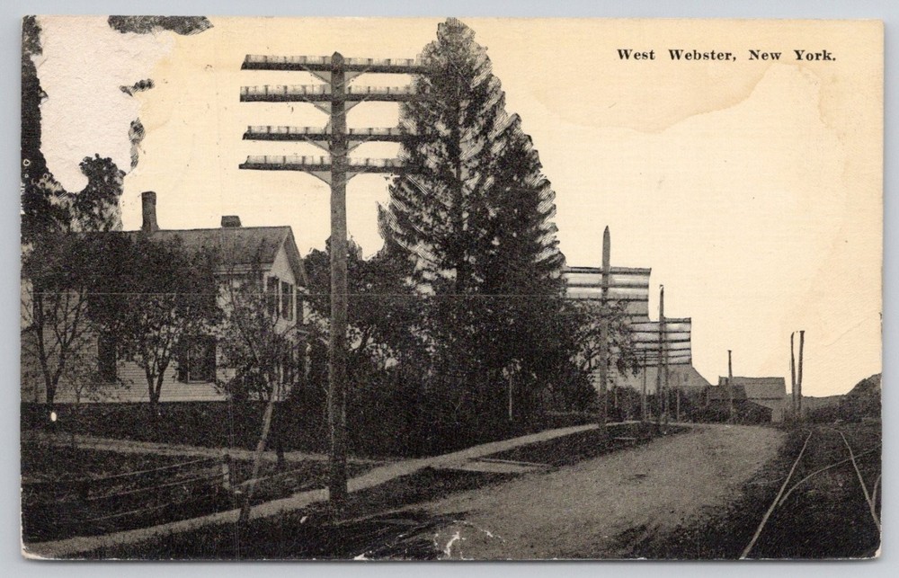 West Webster NY 1910 Postcard Street Scene Railroad Tracks Jos A Goetzman