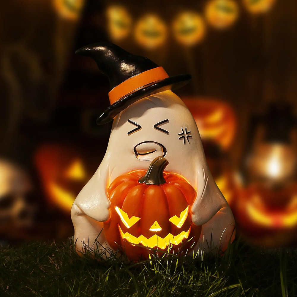 Halloween Solar Outdoor Decor Pumpkin and Ghost, Garden Sculptures & Statues, ou