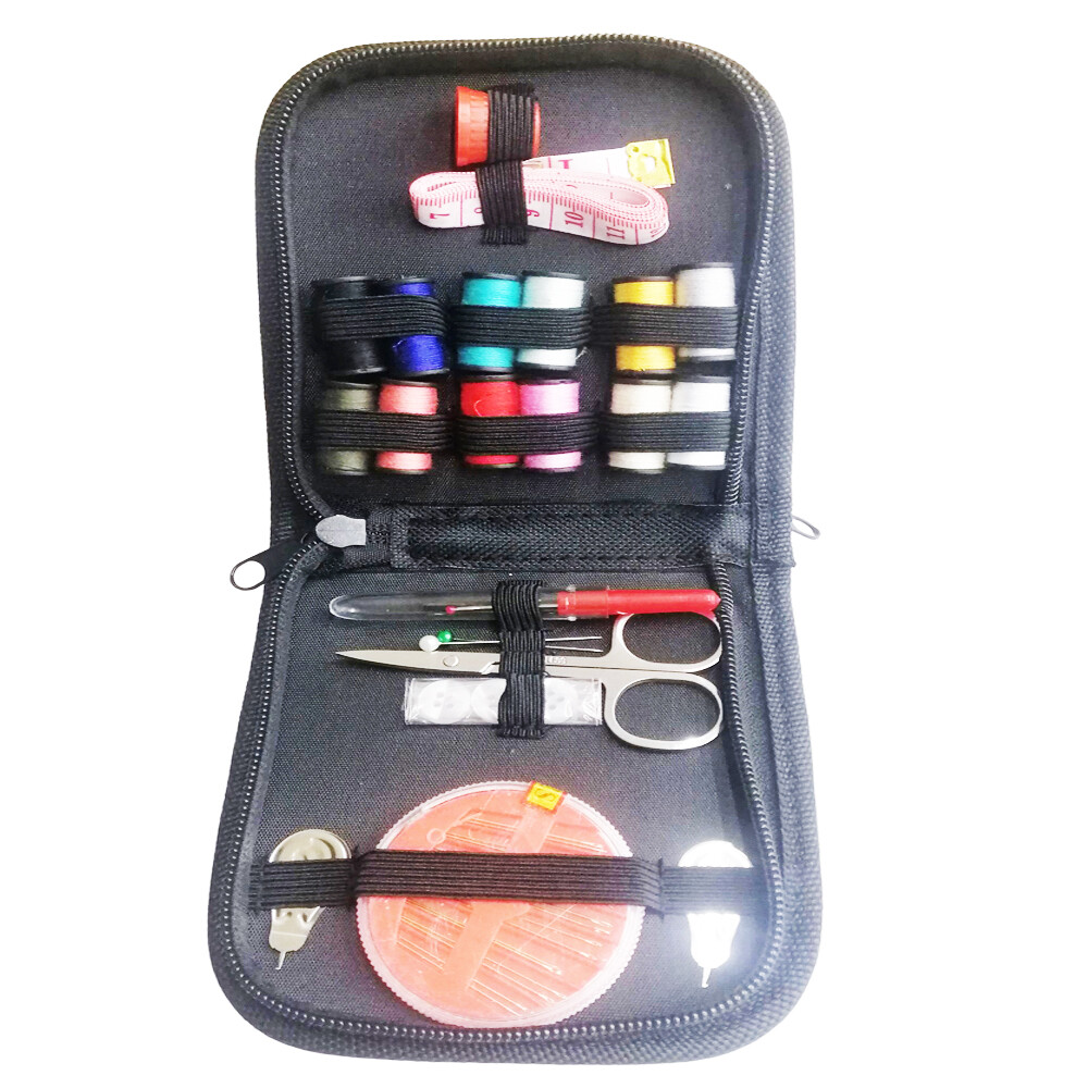 Mini Home Black Travel Thread Threader Needle Tape Measure Scissor Sewing Kit